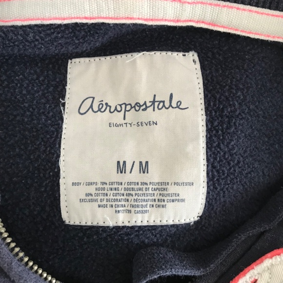 Y2K Aeropostale Zip Up Hoodie Sweater M Dark Navy Blue Pink White - Picture 4 of 4